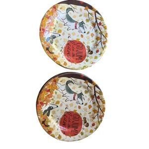 Pier 1 Go Jump In The Leaves 6 Melamine 9" ‎ Plates Dogs Fall Autumn Harvest